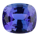 Cushion-shaped blue gemstone on a white background