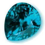 Pear-shape blue gemstone on a white background