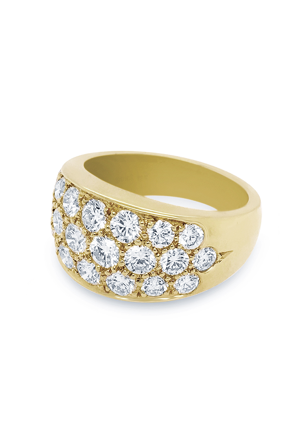 18K yellow gold with diamond pave ring on a white background